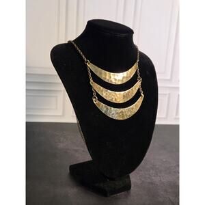 Gold Hammered Brass 3 Tier ZAD Necklace Geometric Design 21" Inch Length